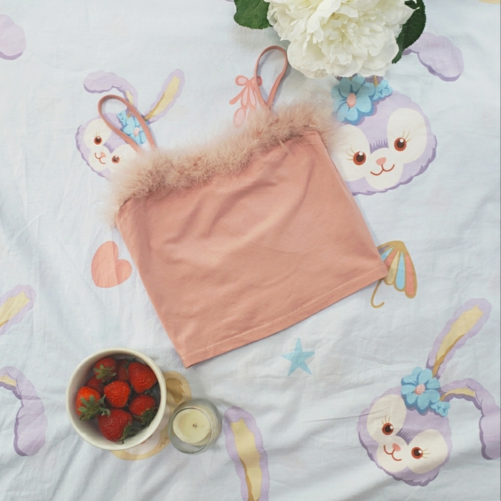 Dusty Pink Feather Trim Cropped Camisole - size small